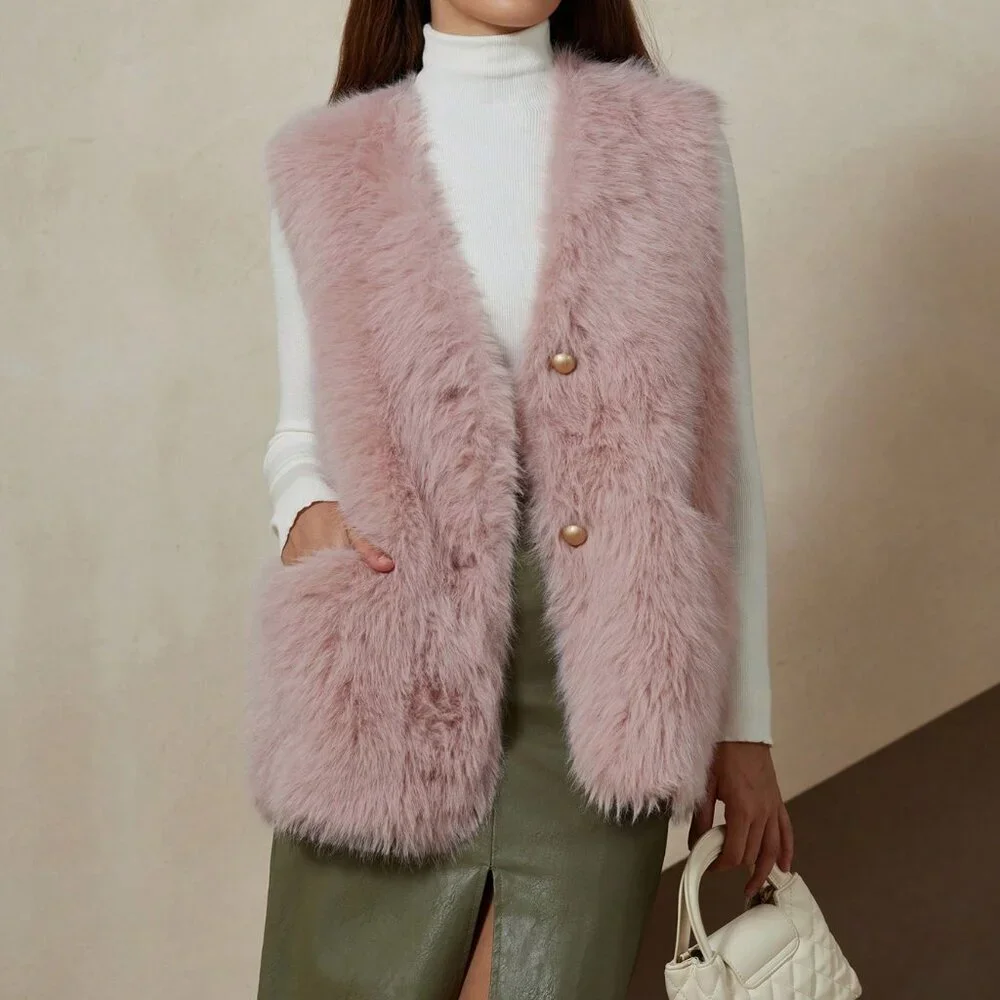 Pink Casual Women's Soft & Delicate Faux Mink Vest - Picture 1 of 7